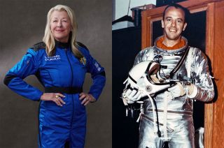 Laura Shepard Churchley wore a Blue Origin flight suit on her New Shepard flight. Her father, NASA astronaut Alan Shepard, donned a BF Goodrich pressure suit.