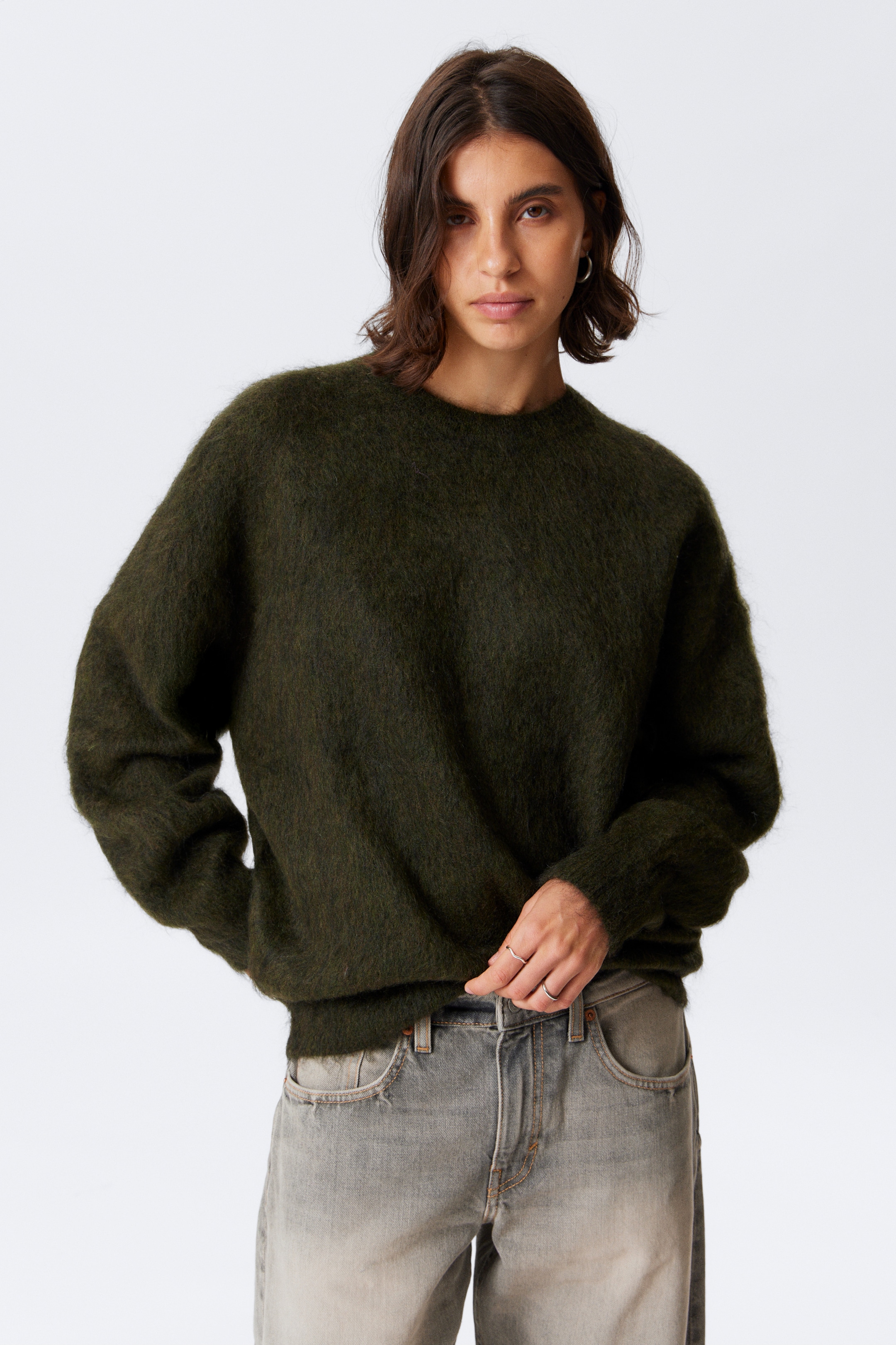 Oversized Knitted Mohair Blend Sweater - Dark Grey