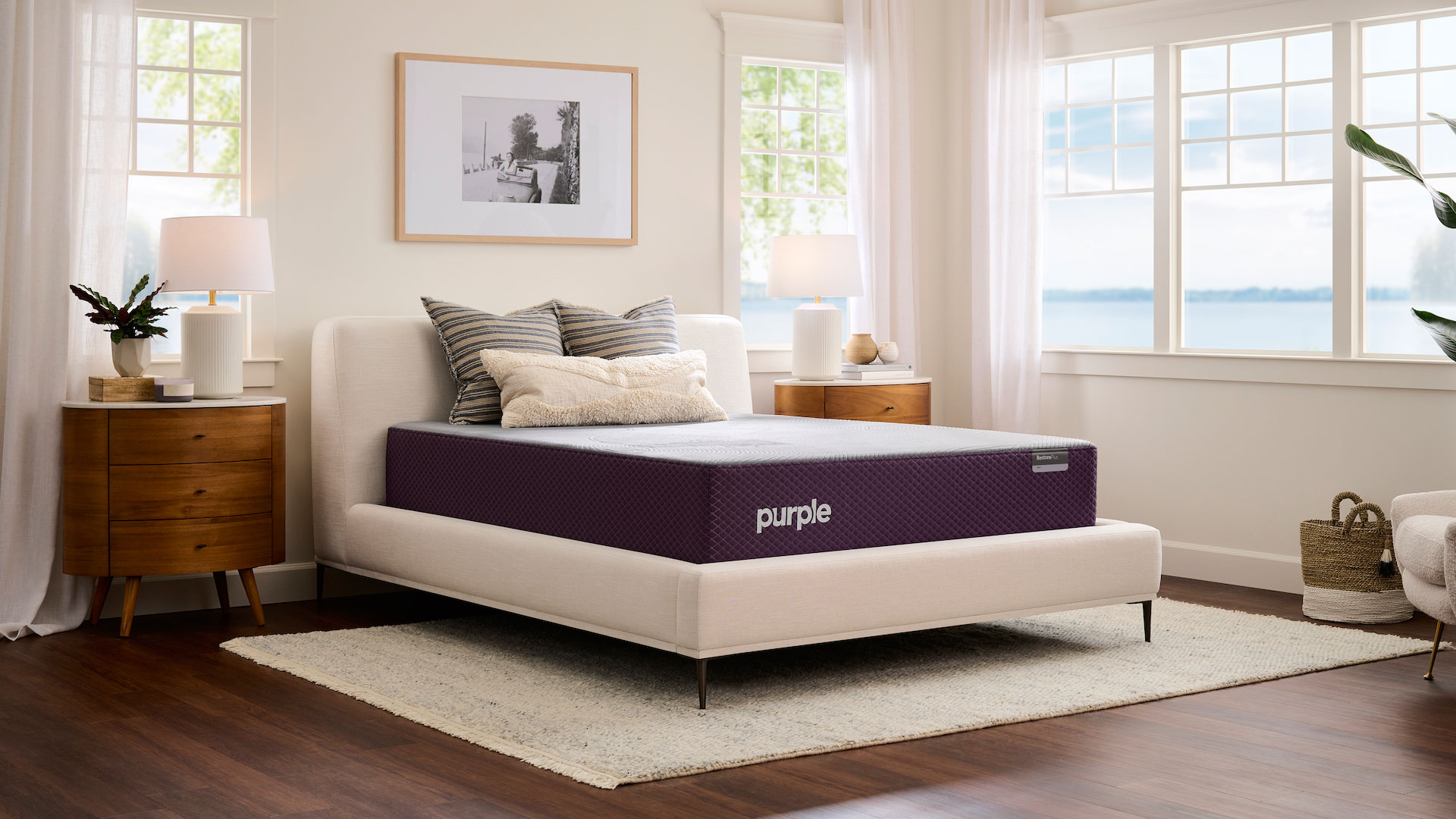 Purple RestorePlus mattress in a bedroom