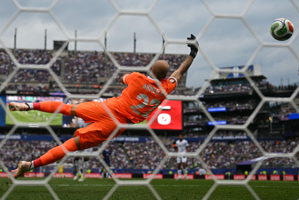 Ahmed Basil couldn't keep out Kylian Mbappe's effort