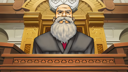 The judge from Phoenix Wright stares disapprovingly.