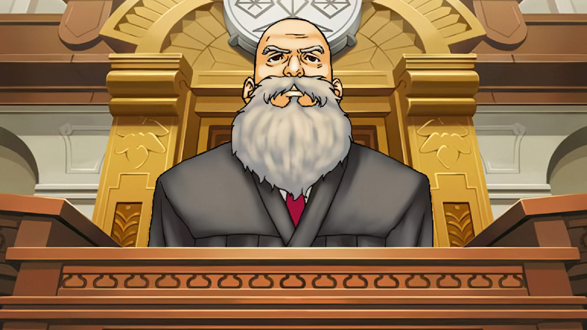 The judge from Phoenix Wright stares disapprovingly.