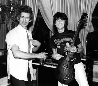 Keith Richards and Ronnie Wood with a custom built Doug Young guitar