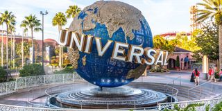 Universal Studios park logo fountain