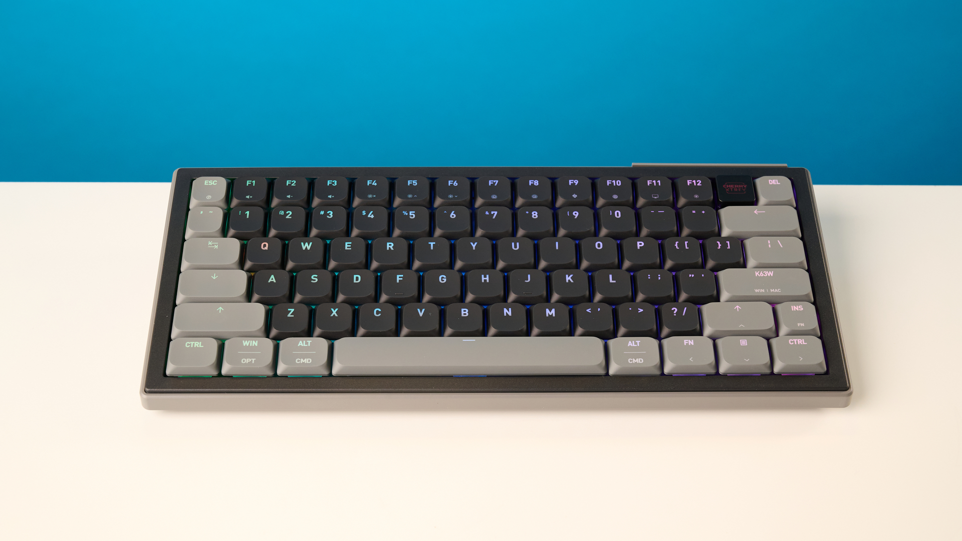 A black Cherry XTRFY K63W Pro Compact mechanical gaming keyboard