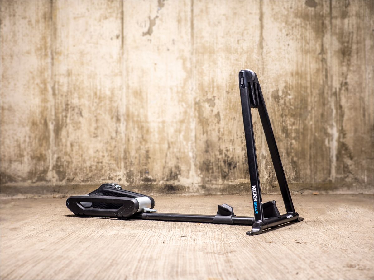 Side profile of the Wahoo Kickr Roll trainer outdoors