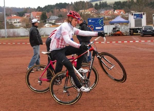 Cody Kaiser practices his wheelie skills at the St. Wendel, Germany venue.