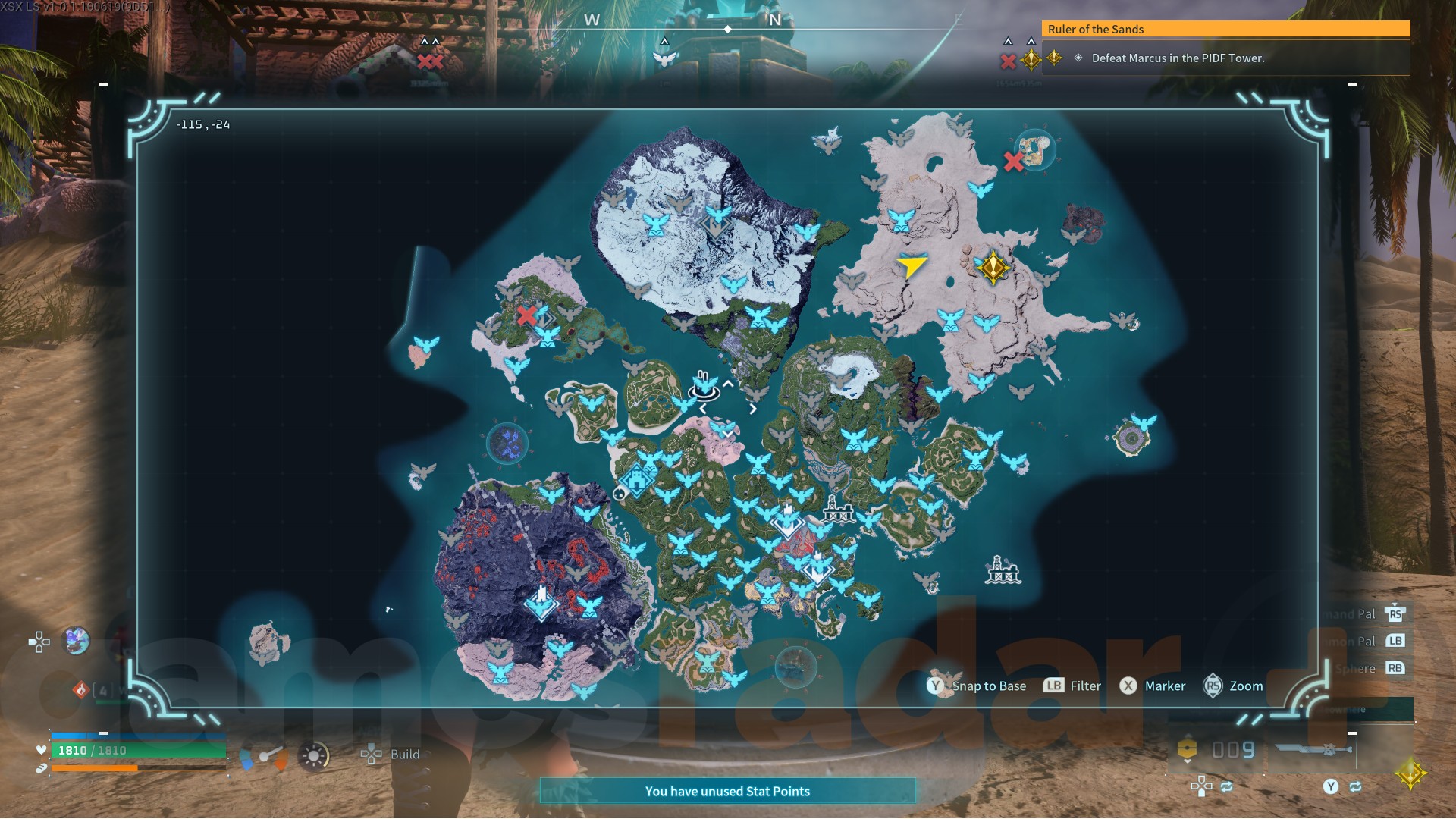 Numerous Palworld fast travel location appear on the in-game map.