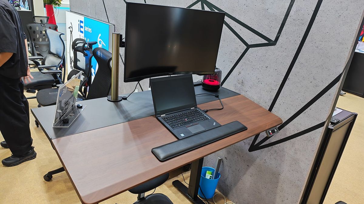 An image of the MarsRhino tilting desk from Computex 2026