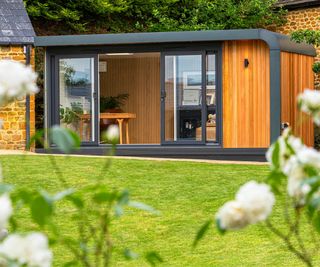 timber home office in garden