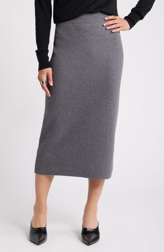 Cotton Blend Sweater Pencil Skirt