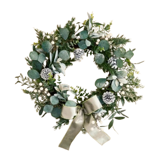 55cm Artificial White Berry & Eucalyptus Wreath with Bow