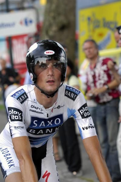 Fr&auml;nk Schleck (Team Saxo Bank) after his time trial which dropped him from third to sixth on general classification.
