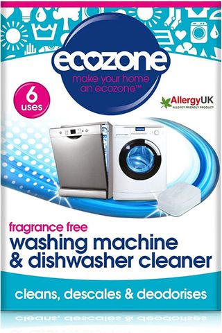 A pack shot of Ecozone eco-friendly washing machine and dishwasher cleaner