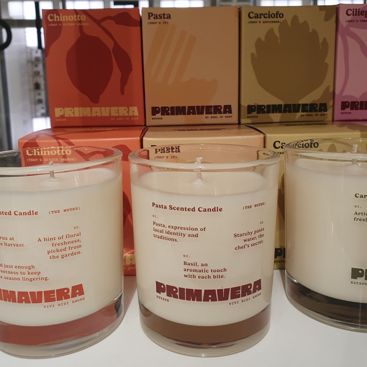 Scented candles from the Primavera range at the Earl of East boutique on Regent Street