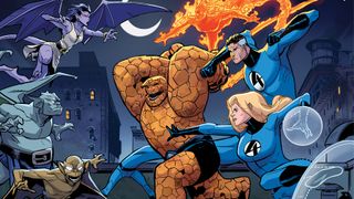 The Fantastic Four meeting Angela, Broadway, and Lexington of the Gargoyles