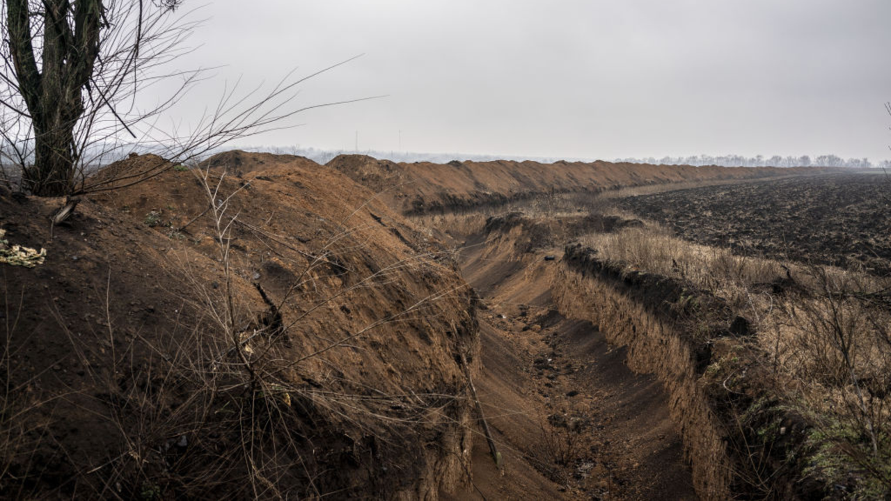 View across dug out trenches in Ukraine