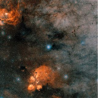 This picture shows the sky around multiple star Gliese 667. The bright star at the centre is Gliese 667 A and B, the two main components of the system, which cannot be separated in this image.