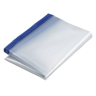 Clear plastic dust sheeting with blue magnetic piping for renovation and building projects from Walmart