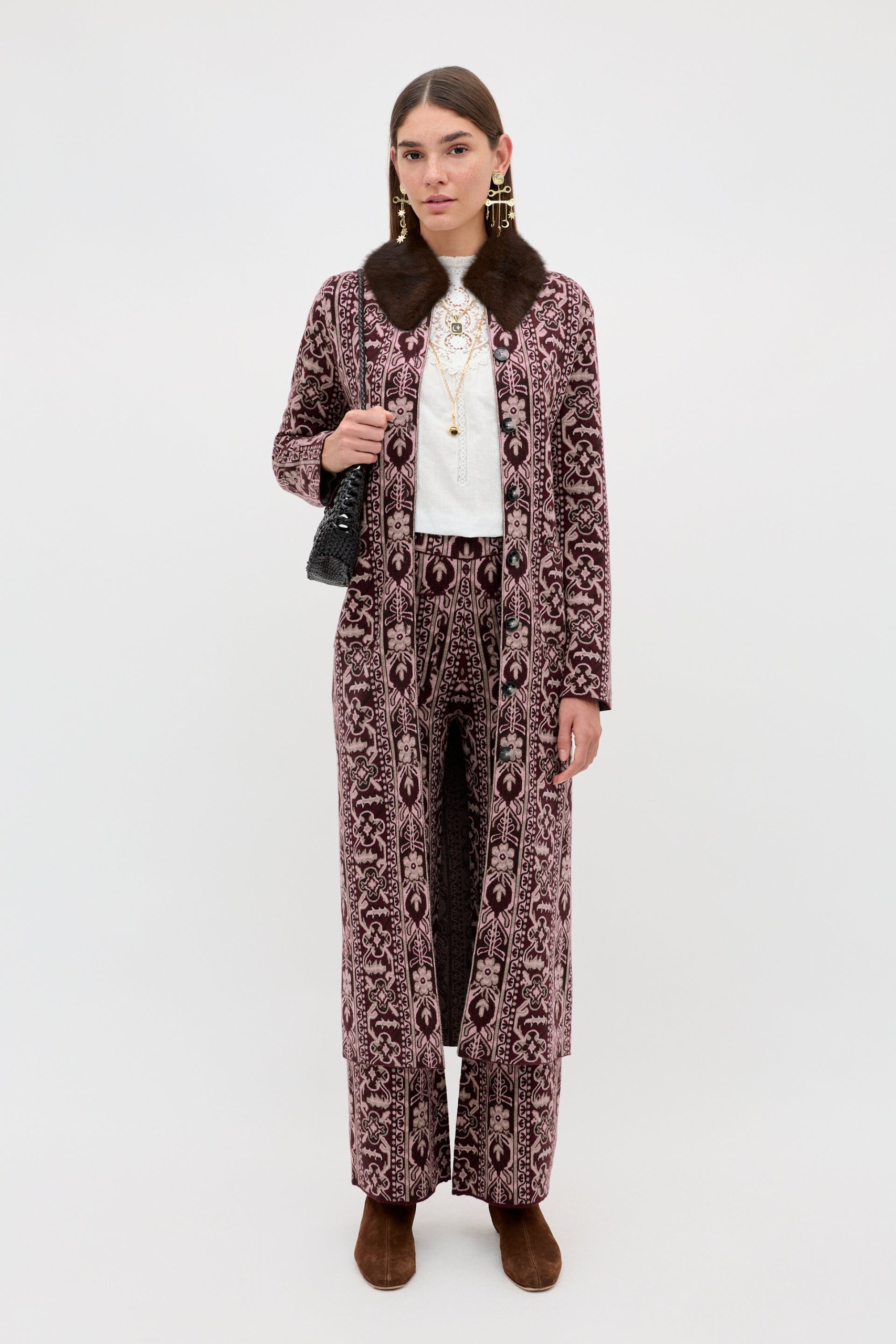 Jacoba Wool Blend Cardigan in Burgundy Tapestry Bloom Bordeaux