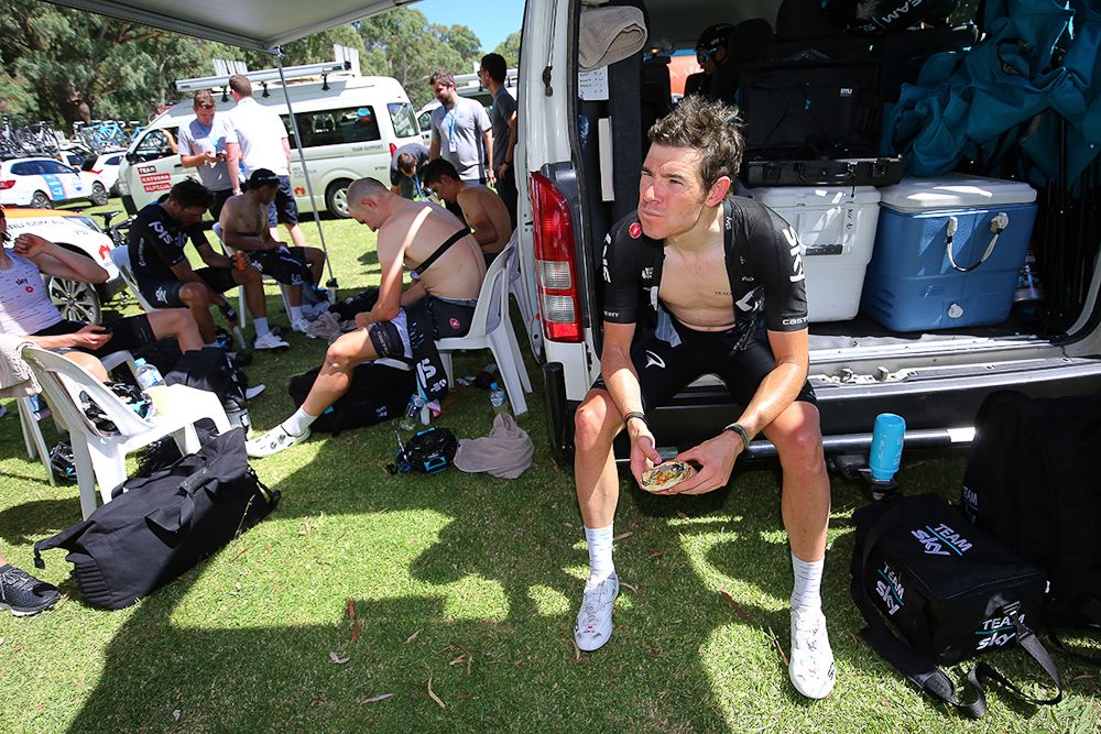 Luke Rowe recovers after stage 4 at the tour Down Under