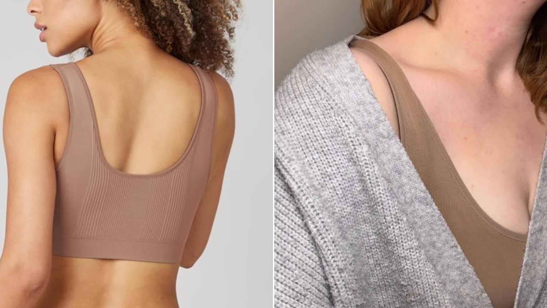 two images of the Spanx Breast of Both Worlds bras on model and Matilda Stanley