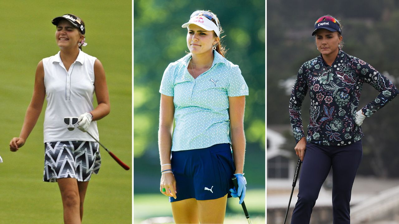 Lexi Thompson at the US Women&#039;s Open as a 12-year-old in 2007 (left), a 20-year-old in 2015 (centre), and a 28-year-old in 2023 (right)