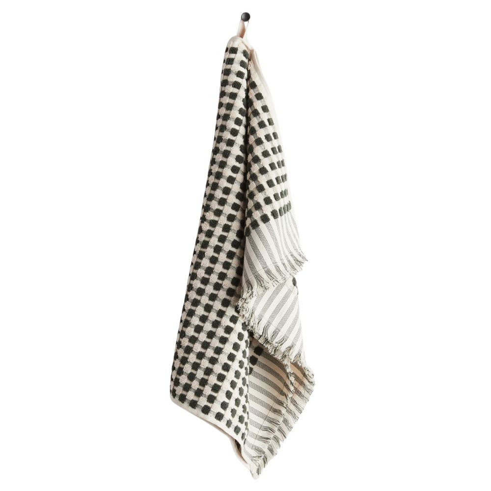 Dark Green Dotted Patterned Cotton Terry Hand Towel