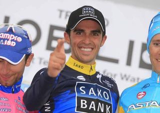 Alberto Contador (Team Saxo Bank-Tinkoff Bank) on the podium