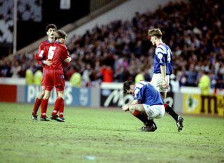 Ally McCoist looks dejected after Rangers are held by CSKA Moscow in the Champions League in April 1993.