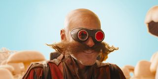 Dr. Robotnik (Jim Carrey) grins mischievously in Sonic the Hedgehog