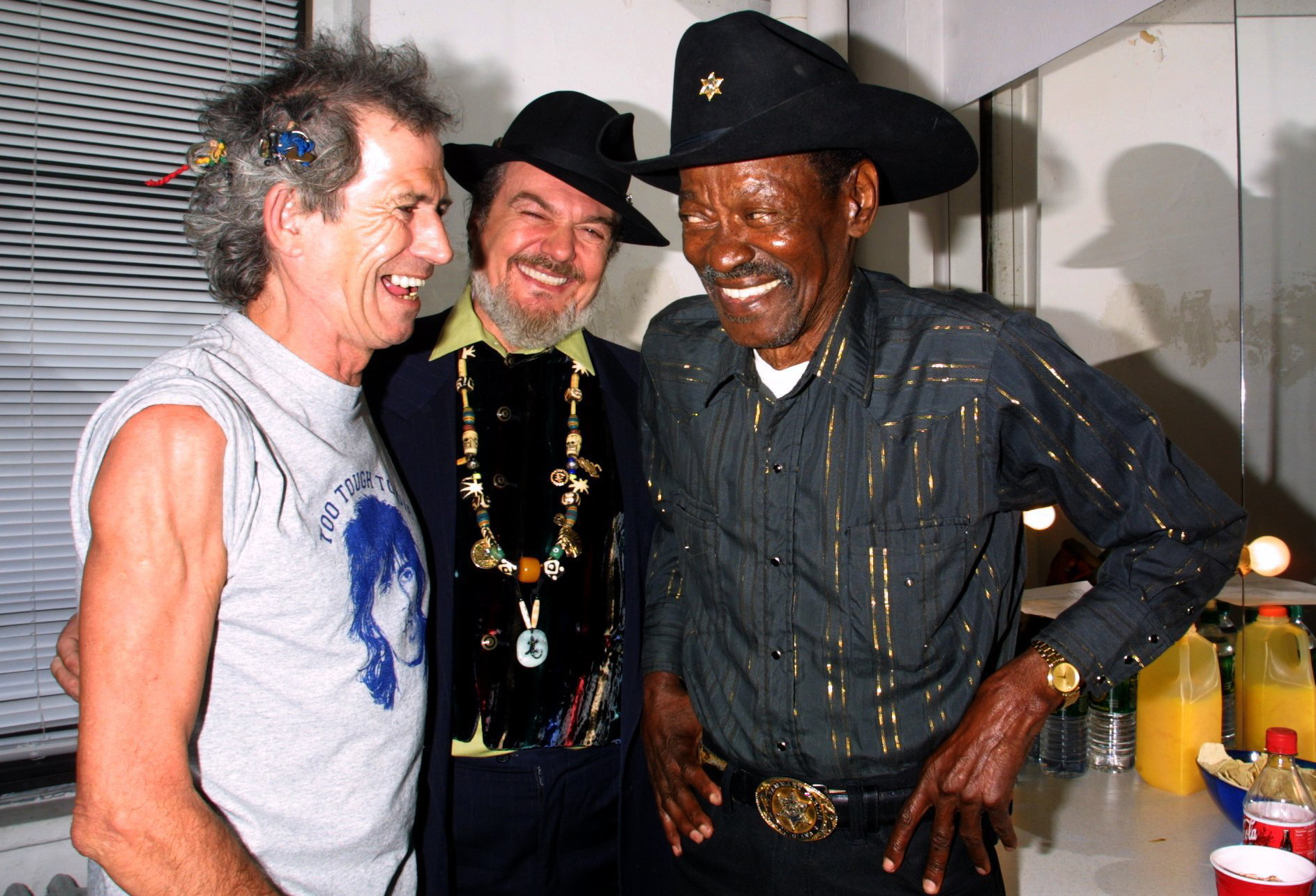 Keith Richards, Dr. John and Clarence &quot;Gatemouth&quot; Brown backstage at the Rainforest Alliance Concert, 2001