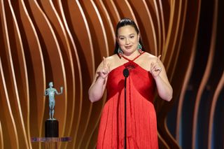 Lily Gladstone accepts the Outstanding Performance by a Female Actor in a Leading Role award for “Killers of the Flower Moon” onstage during the 30th Annual Screen Actors Guild Awards