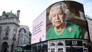 Queen Elizabeth broadcast in Piccadilly Circus, London