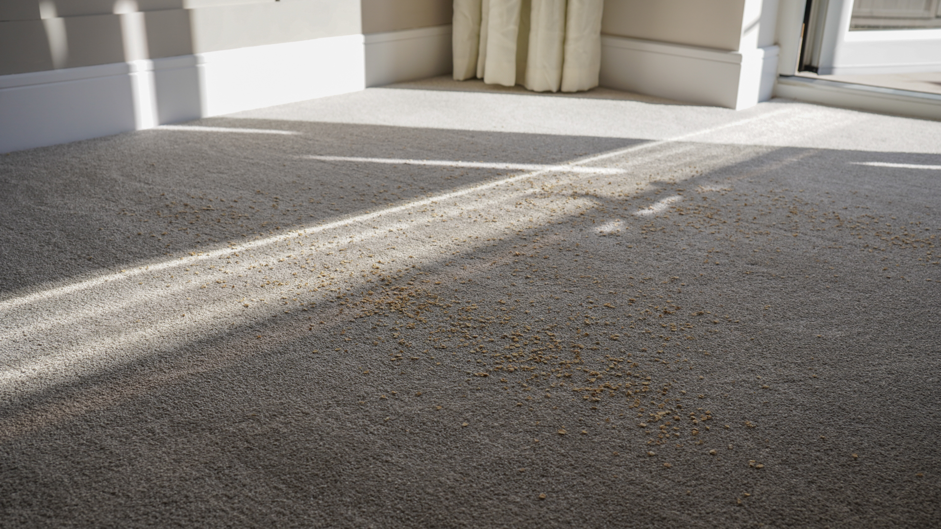 Oats on a carpet ahead of suction test