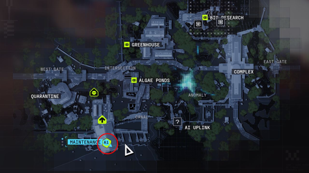 Marathon Order Chaos contract: A map of Dire Marsh with a red circle showing the terminal location in Maintenance.