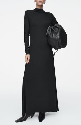 Funnel Neck Long Sleeve Maxi Dress