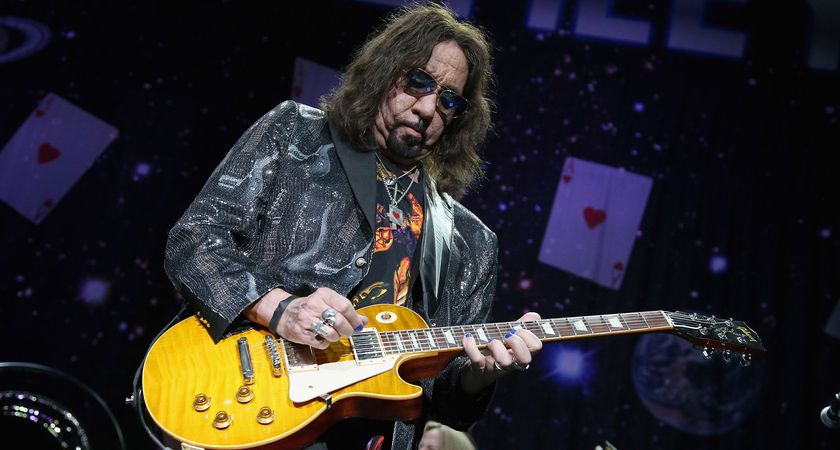 Ace Frehley takes a solo on his Gibson Les Paul during a 2021 solo show at Cedar Park, Texas.