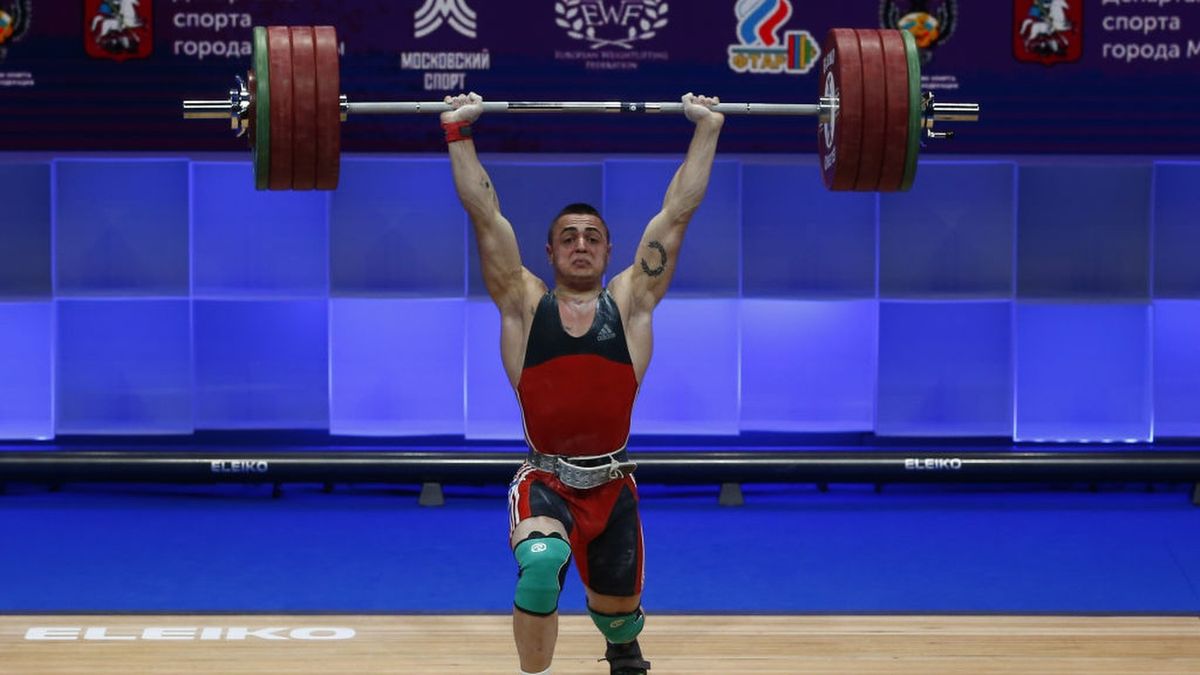 Karlos Nasar of Bulgaria competes in the Men&#039;s 81 kg within the Weightlifting European Championships 2021 ahead of the 2024 Paris Olympics