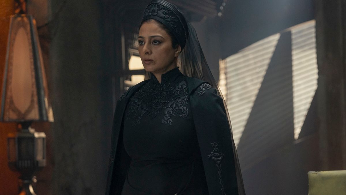 Tabu stands stoically in her Sisterhood wardrobe in Dune: Prophecy S1 E5 &quot;In Blood, Truth.&quot; 