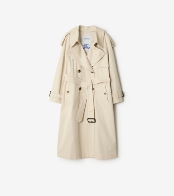 Long Gabardine Fitzrovia Trench Coat in Clam Beige - Women, Cotton Gabardine | Burberry&amp;reg; Official
