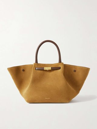 New York Midi Leather-Trimmed Suede Tote