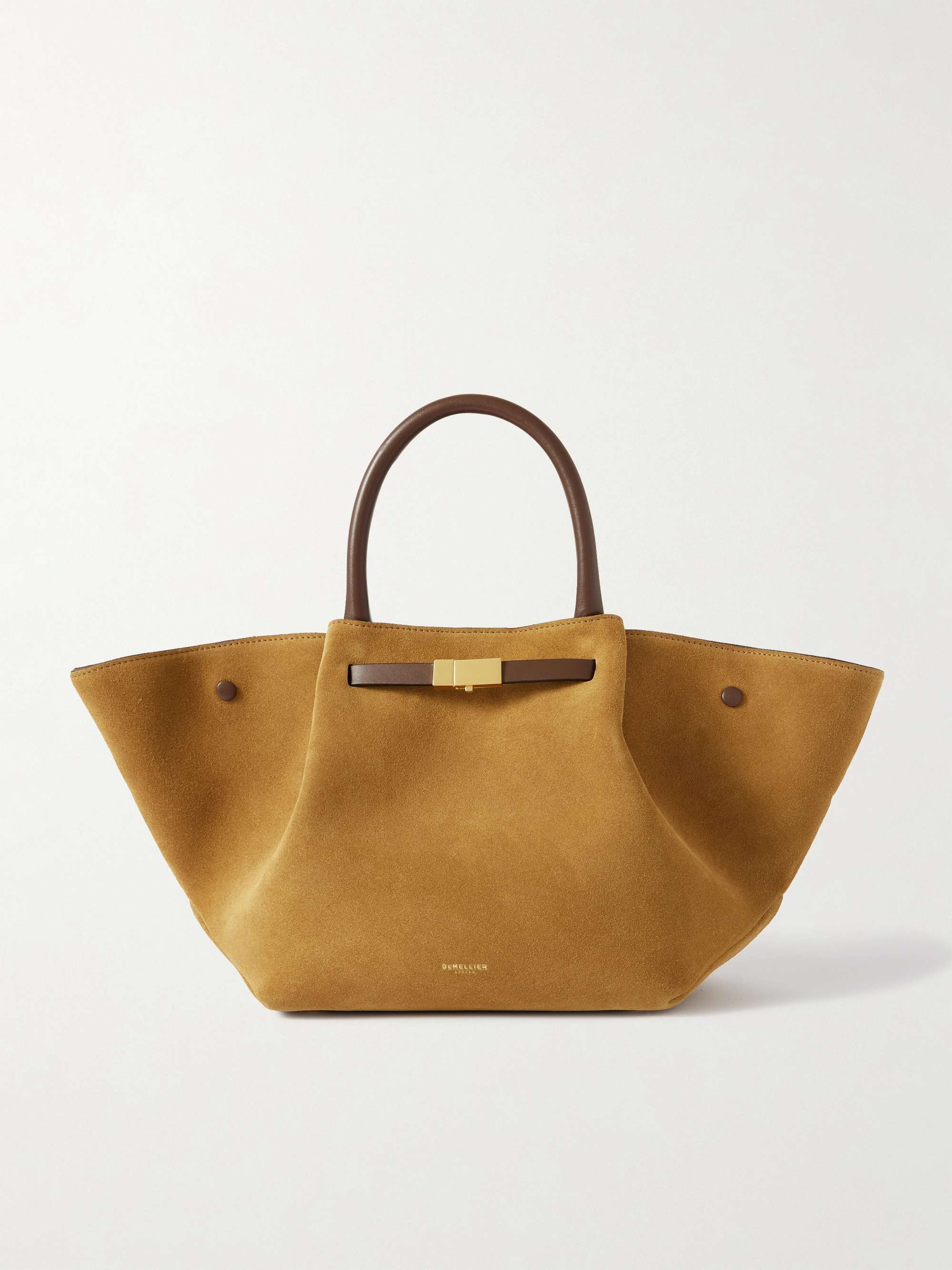 New York Midi Leather-Trimmed Suede Tote