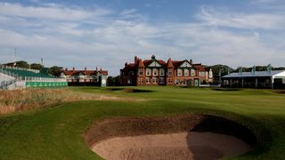 The 18th green and clubhouse at Royal Lytham and St Annes