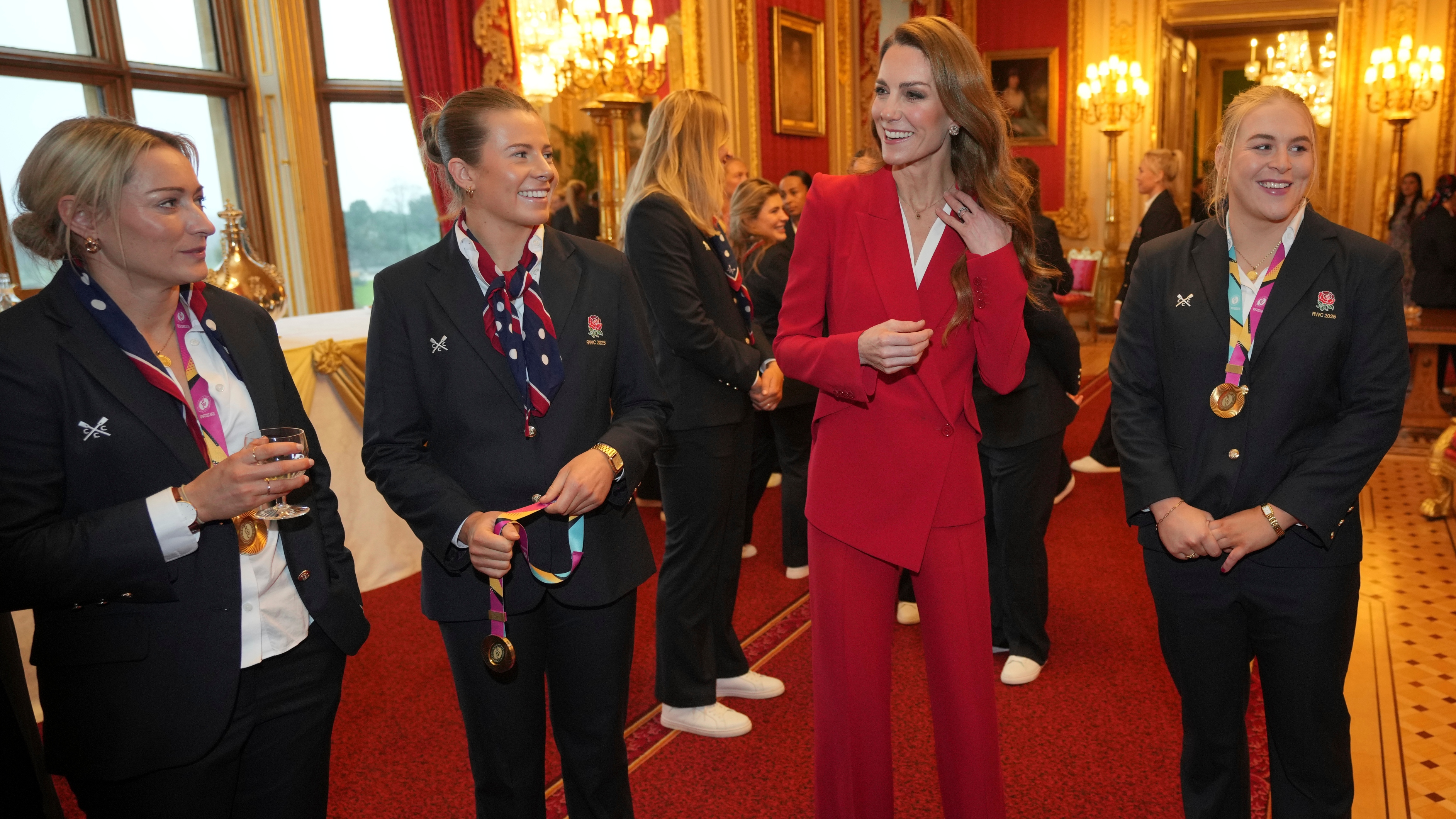Catherine, Princess of Wales, meets members of the England Women's rugby team at Windsor Castle on January 15, 2026