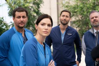 Alejandro Hernandez as Casey Acosta & Janet Montgomery as Dr. Lauren Bloom & Ryan Eggold as Dr. Max Goodwin & Tyler Labine as Dr. Iggy Frome in New Amsterdam