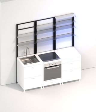 white and steel kitchen unit