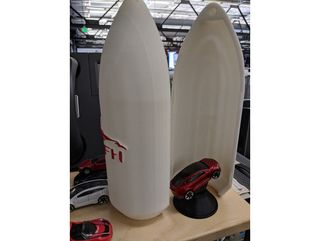 A 3D-printed model of the Falcon Heavy payload fairing.