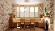 wallpapered dining room