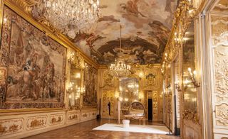 Palazzo Clerici’s Tiepolo Room provided an overwhelmingly opulent backdrop for La Perla’s presentation.